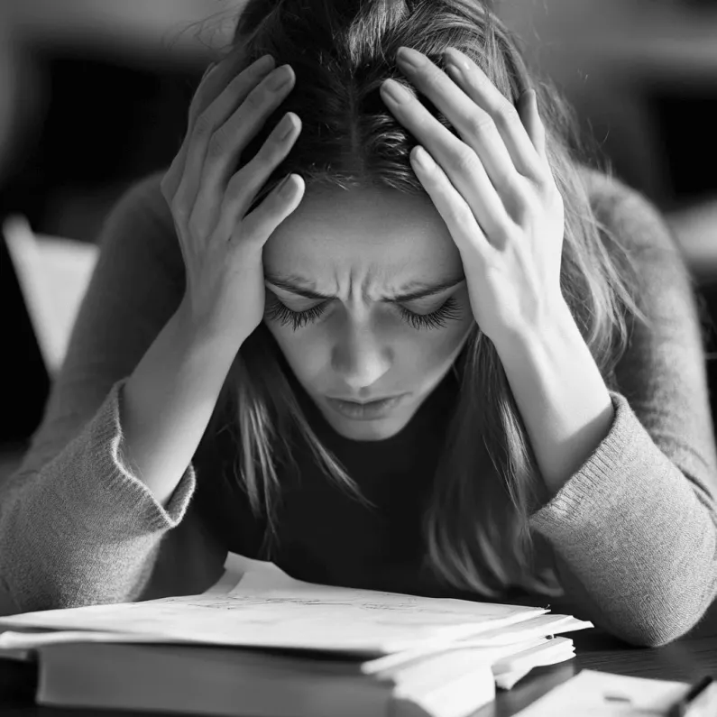 Woman stressed over work